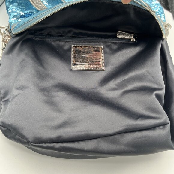 Limited Edition Coach Poppy 16303 Turquoise Sequin Bag w/ Silver Strap - Picture 13 of 16